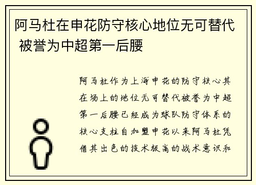 阿马杜在申花防守核心地位无可替代 被誉为中超第一后腰